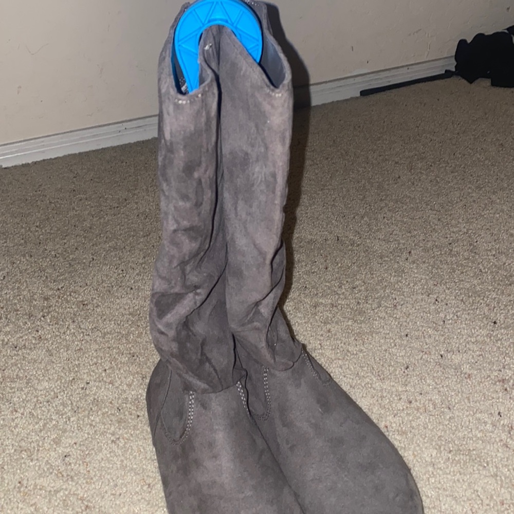 Gray mid calf boots